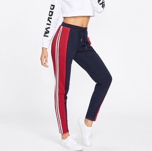 Navy Blue With Red & White Side Stripe Sweatpants